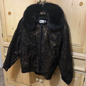 Black and Gold Patterned Bomber Jacket